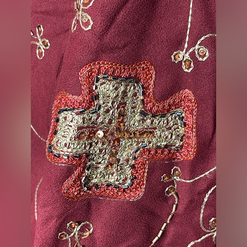 Solitaire Burgundy Embroidered Beaded Boho Chic Skirt Size Medium - Picture 7 of 8